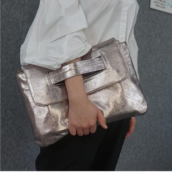 Metallic Boho Envelope Bag Vegan Leather - Picture 1 of 3